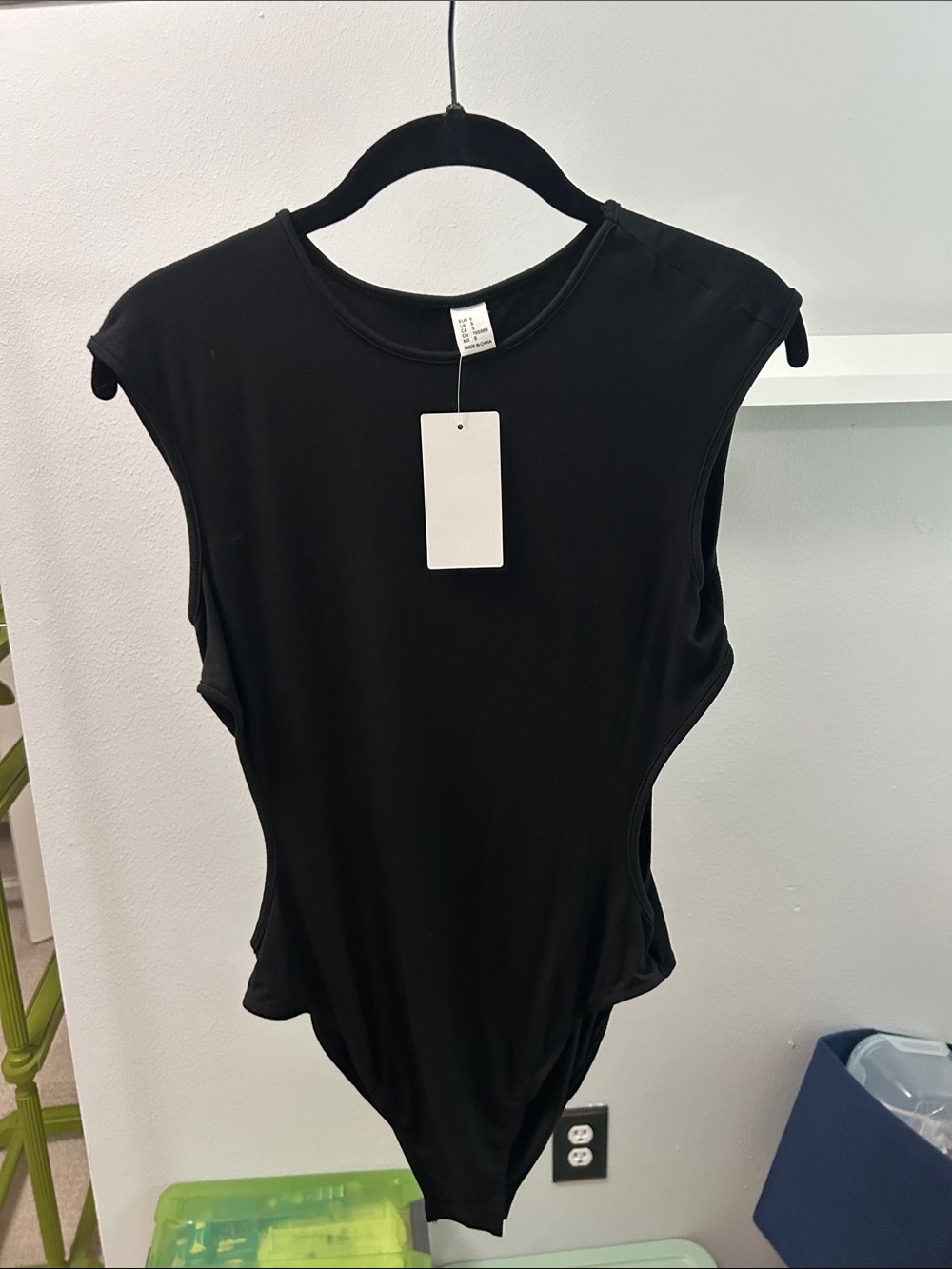 Women's Black Sleeveless Bodysuit with Crew Neck